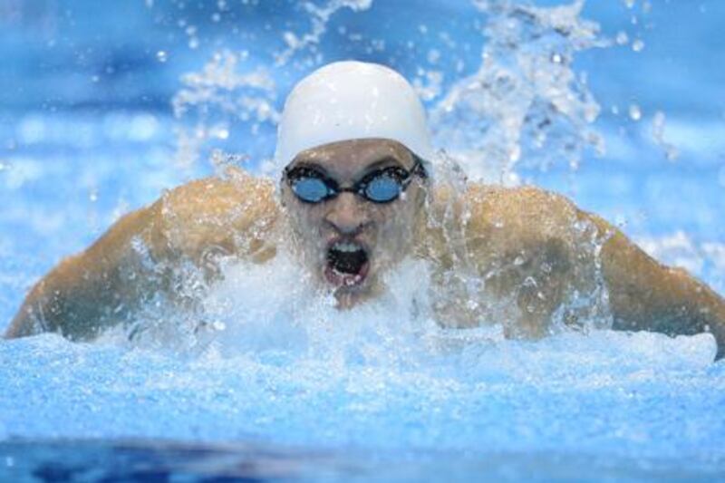 Abu Dhabi-born swimmer Velimir Stjepanovic competes in the 200m butterfly semi-final at London 2012.