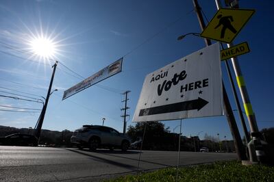 A sign directs voters to an early voting polling site in San Antonio, Texaa. AP