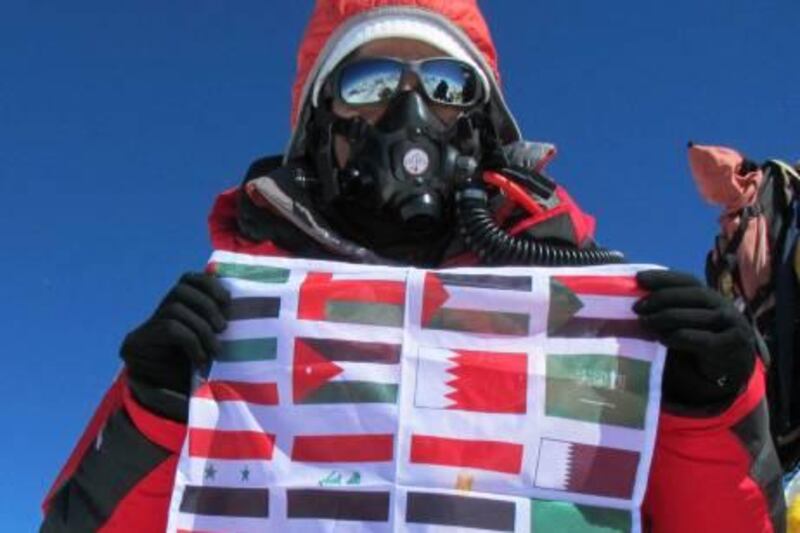 Suzanne Al Houby, a Palestinian-born and UAE-based mother of two, has become the first Arab woman to reach the summit of Mount Everest, the worldÕs tallest mountain. Photo Courtesy Asdaa