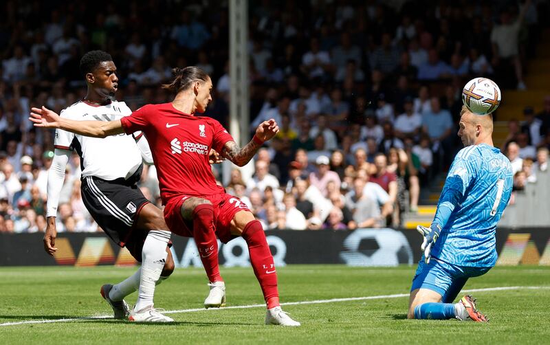 Liverpool's Darwin Nunez scores their first goal. Action Image