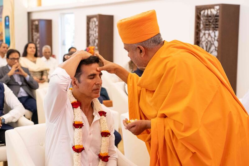 Indian actor Akshay Kumar takes part in a prayer ceremony at the Hindu temple in Abu Dhabi. All photos: BAPS Hindu Mandir Abu Dhabi