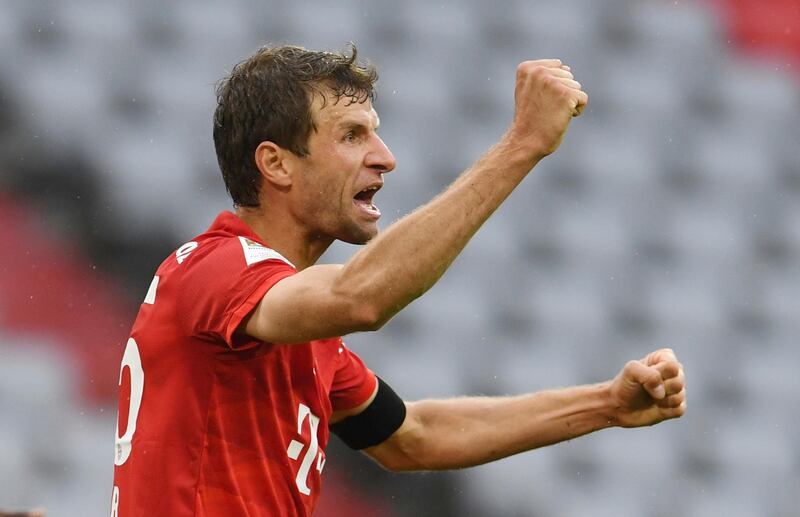 Thomas Muller celebrates after scoring Bayern Munich's second goal. AP