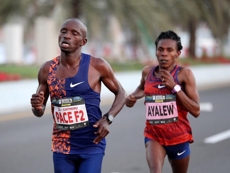 Abu Dhabi, United Arab Emirates - December 06, 2019: Athletes take part in the ADNOC Abu Dhabi marathon 2019. Friday, December 6th, 2019. Abu Dhabi. Chris Whiteoak / The National