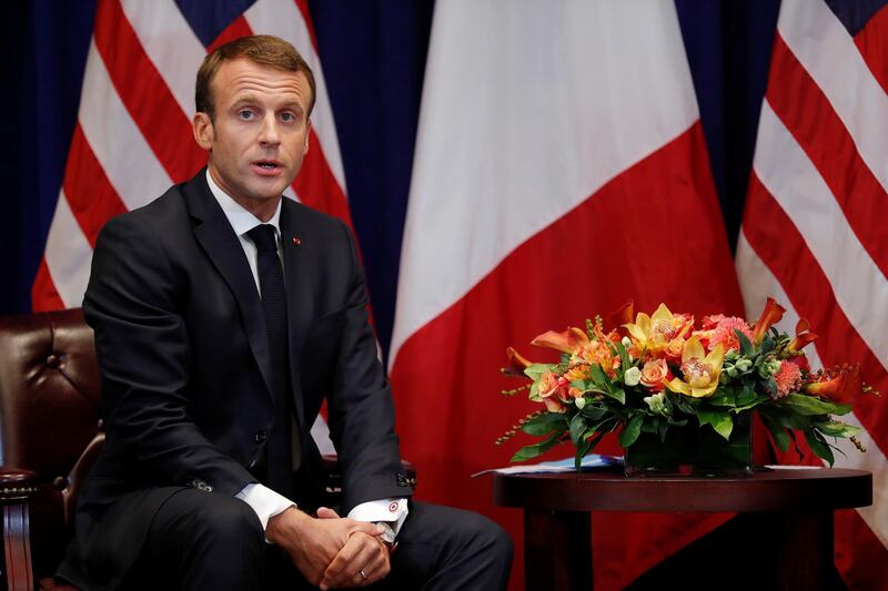 France's President Emmanuel Macron speaks as he holds a bilateral meeting with US President Donald Trump. Reuters