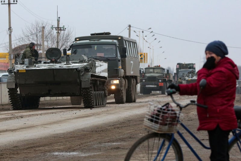 Russian army vehicles in Armyansk, Crimea, in February 2022. AFP