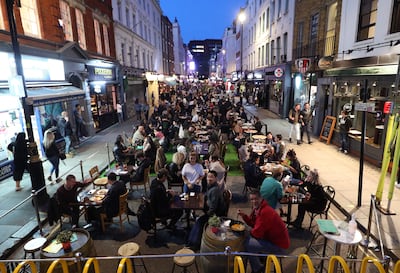 Diners on Old Compton Street in Soho, London. Analysts said service sector inflation is dropping at a slower pace than the Bank of England would like for a June cut to interest rates. Getty Images