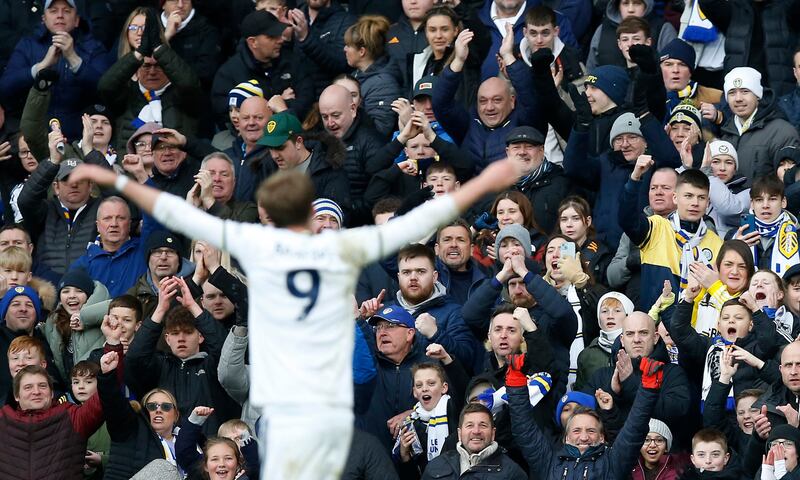 Leeds United's Patrick Bamford celebrates after scoring a goal against Brighton. Reuters