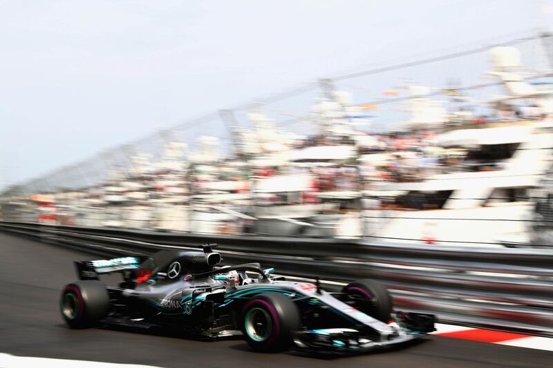 MONTE-CARLO, MONACO - MAY 27: Lewis Hamilton of Great Britain driving the (44) Mercedes AMG Petronas F1 Team Mercedes WO9 on track during the Monaco Formula One Grand Prix at Circuit de Monaco on May 27, 2018 in Monte-Carlo, Monaco.  (Photo by Mark Thompson/Getty Images)