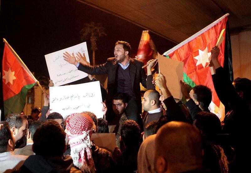 Jordanians gather in Amman following the reported killing of Jordanian pilot First Lt Maaz Al Kassasbeh by ISIL on February 3, 2015. AFP Photo