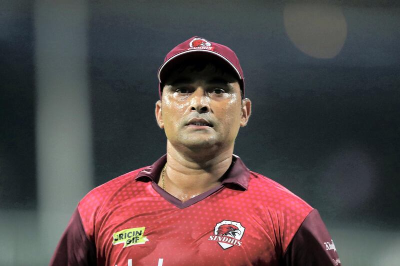 Sharjah, United Arab Emirates - November 22, 2018: Pravin Tambe of Sindhis during the game between Kerala Knights and Sindhis in the T10 league. Thursday the 22nd of November 2018 at Sharjah cricket stadium, Sharjah. Chris Whiteoak / The National