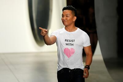 Designer Prabal Gurung gestures after presenting his Spring/Summer 2018 collection during New York Fashion Week in the Manhattan borough of New York City, U.S., September 10, 2017. REUTERS/Joe Penney