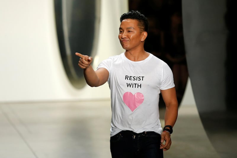 Designer Prabal Gurung gestures after presenting his Spring/Summer 2018 collection during New York Fashion Week in the Manhattan borough of New York City, U.S., September 10, 2017. REUTERS/Joe Penney