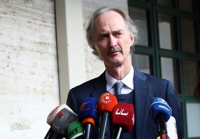 U.N. Special Envoy for Syria Geir Pedersen speaks to the media about the Syrian Constitutional Committee a the United Nations in Geneva, Switzerland November 29, 2019. REUTERS/Denis Balibouse