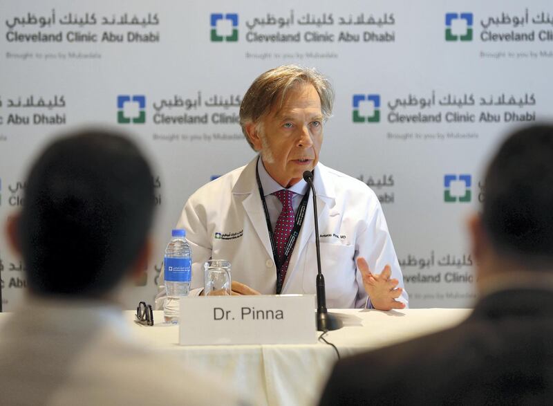 Abu Dhabi, United Arab Emirates - February 20th, 2018: Dr Antonio Pinna, transplant surgeon at Cleveland Clinic Abu Dhabi. Press conference to celebrate the clinical milestone of the UAE's first transplants from deceased donors for all four major organs "The Gift Of Life - Major Organ Transplants in The UAE". Tuesday, February 20th, 2018. Cleveland Clinic, Abu Dhabi. Chris Whiteoak / The National