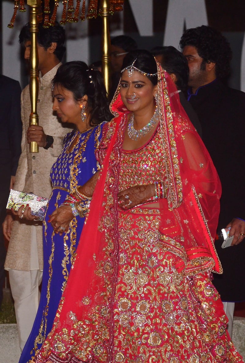 Shristi Mittal, the niece of Lakshmi Mittal, arrives for her wedding to Gulraj Behl at the Museo Nacional de Arte de Catalunya in Barcelona in 2013. The three-day wedding cost 5 billion rupees. Getty Images