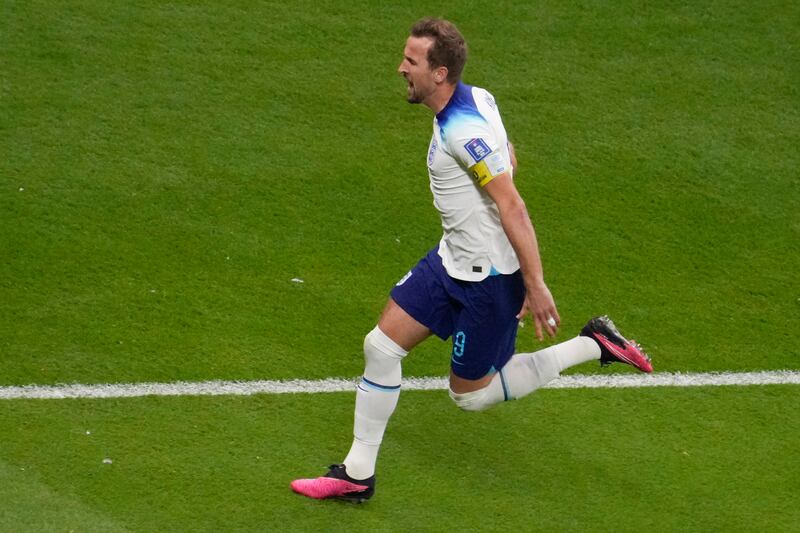 Harry Kane celebrates after scoring. AP