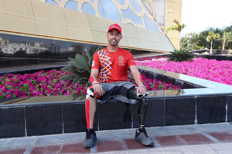 DUBAI , UNITED ARAB EMIRATES , March 10 – 2019 :- Khalifa Dafoos Almehari , business man, influencer after the photoshoot of the Special Olympics torch “Flame of Hope” at the Dubai Frame in Zabeel Park in Dubai. ( Pawan Singh / The National ) For News/Instagram/Online/Big Picture. Story by Nick