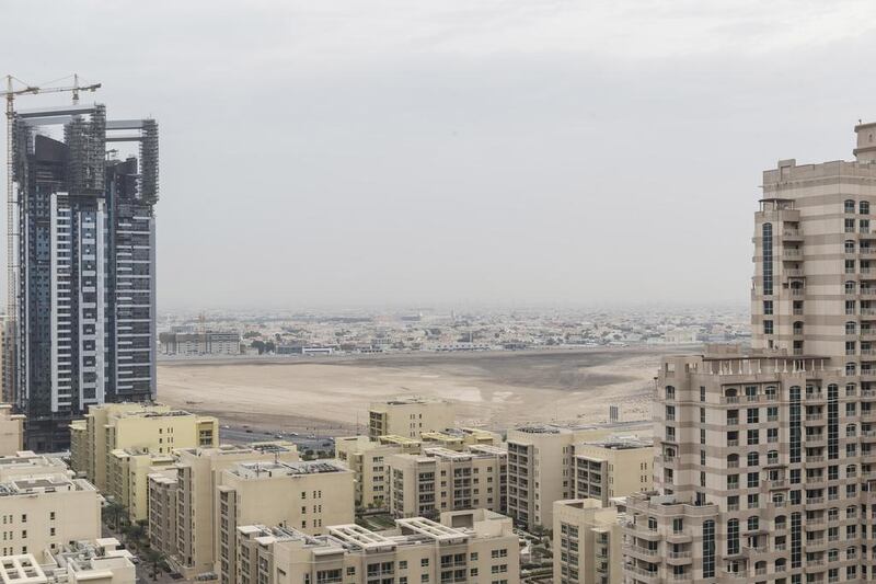 Haze hangs over Barsha heights and Al Barsha in Dubai. Antonie Robertson / The National