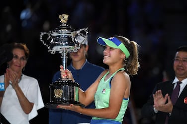 Sofia Kenin after beating Garbine Muguruza in the Australian Open final. AFP