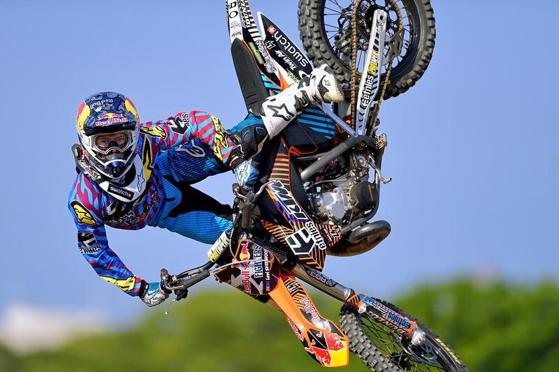 Levi Sherwood of New Zealand with KTM SX250 competes during qualifying for the Red Bull X-Fighters World Tour on Saturday in Osaka. Thananuwat Srirasant / Getty Images / May 24, 2014