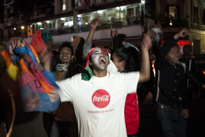 Madagascar fans celebrate on the streets of Antananarivo. AFP