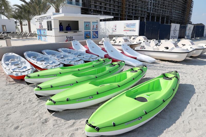 DUBAI, UNITED ARAB EMIRATES, December 10 – Boats and kayak at the water sports center at the RIU hotel on Deira Island in Dubai. (Pawan Singh / The National) For News/Lifestyle/Online/Instagram. Story by Kelly