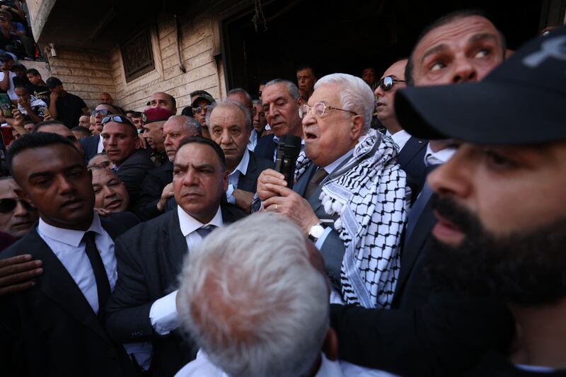 Palestinian President Mahmoud Abbas addresses crowds during his visit to Jenin refugee camp last month. EPA