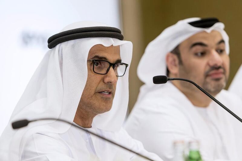 Ali Khalifa Al Shamsi, head of strategy and coordination at Adnoc, left, said the steep drop in the oil price since summer 2014 has led to sharp cuts in capital investment. Antonie Robertson / The National