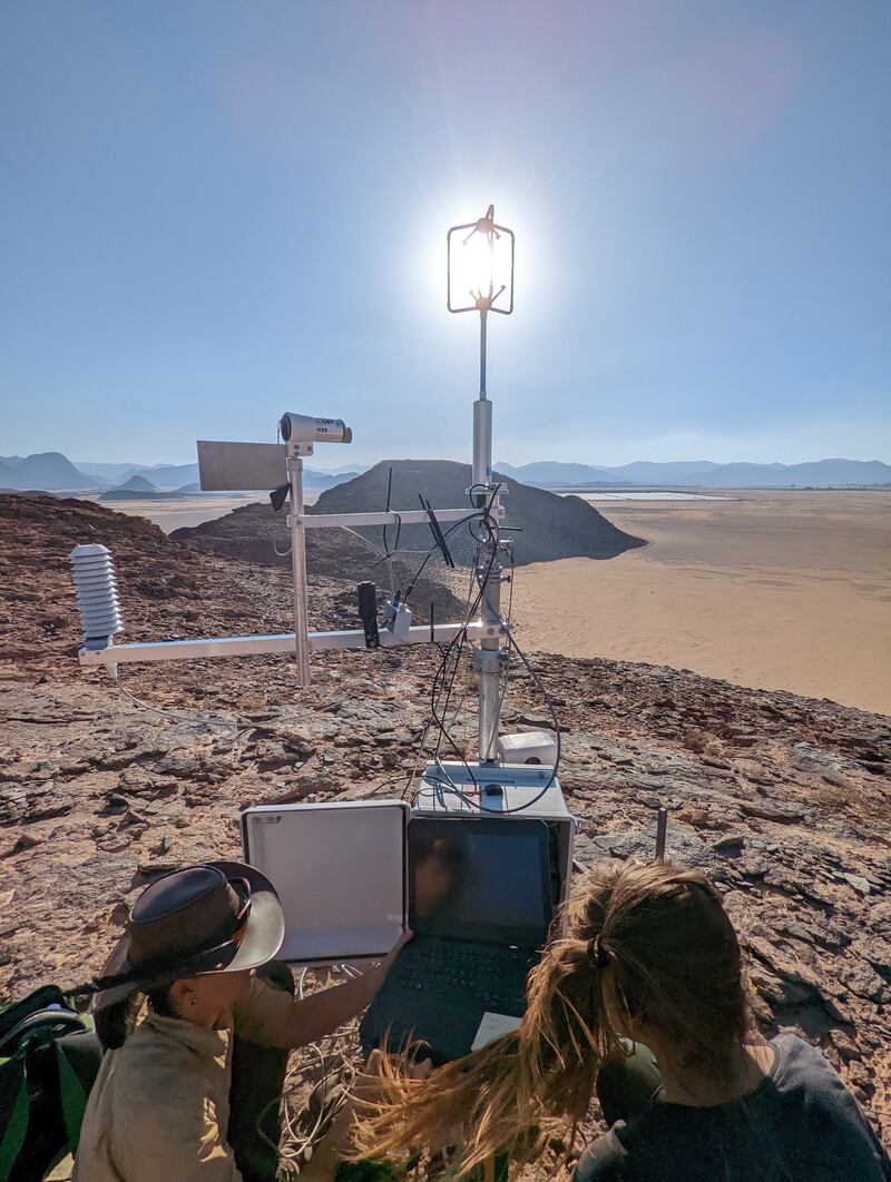 Scientists working at the dust collecting site in Wadi Rum. Photo: Konard Kandler