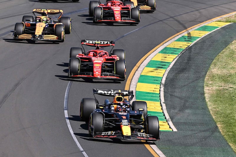 Red Bull driver Max Verstappen leads the race at the start of the Australian Grand Prix. AFP