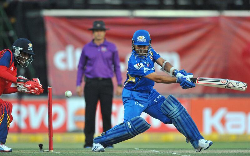 JOHANNESBURG, SOUTH AFRICA - OCTOBER 14:  Sachin Tendulkar of Mumbai square-cuts a delivery during the Karbonn Smart CLT20 match between bizhub Highveld Lions and Mumbai Indians at Bidvest Wanderers Stadium on October 14, 2012 in Johannesburg, South Africa. (Photo by Duif du Toit / Gallo Images/Getty Images)