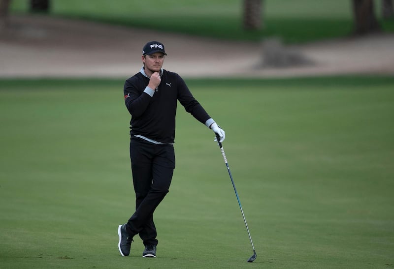 England's Eddie Pepperell reacts on the 10th fairway during the second round of the Omega Dubai Desert Classic at the Emirates Golf Club in Dubai. AP Photo