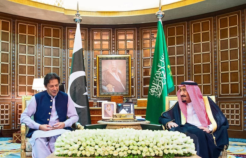 King Salman meets Pakistan's Prime Minister Imran Khan in the Red Sea coastal city of Jeddah.  AFP