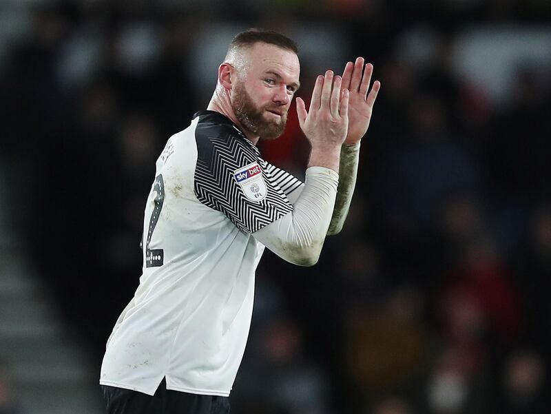 Wayne Rooney applauds the Derby fans after being substituted. Reuters