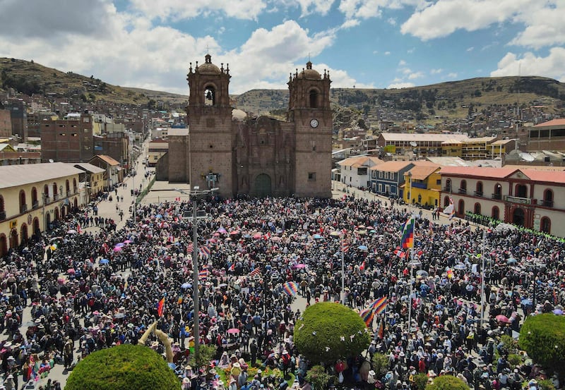Protesters gather in the Andean city of Puno, southern Peru, in support of ousted president Pedro Castillo, who was replaced by his vice president, Dina Boluarte. AFP