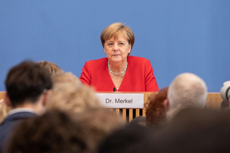 BERLIN, GERMANY - JULY 19: German Chancellor Angela Merkel attends her annual press conference on July 19, 2019 in Berlin, Germany. Merkel is in her fourth term as chancellor and will not seek another term after her current term ends in 2021.  (Photo by Omer Messinger/Getty Images)