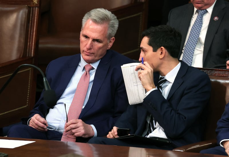 Mr McCarthy, left, is campaigning to become the new US House speaker. AFP