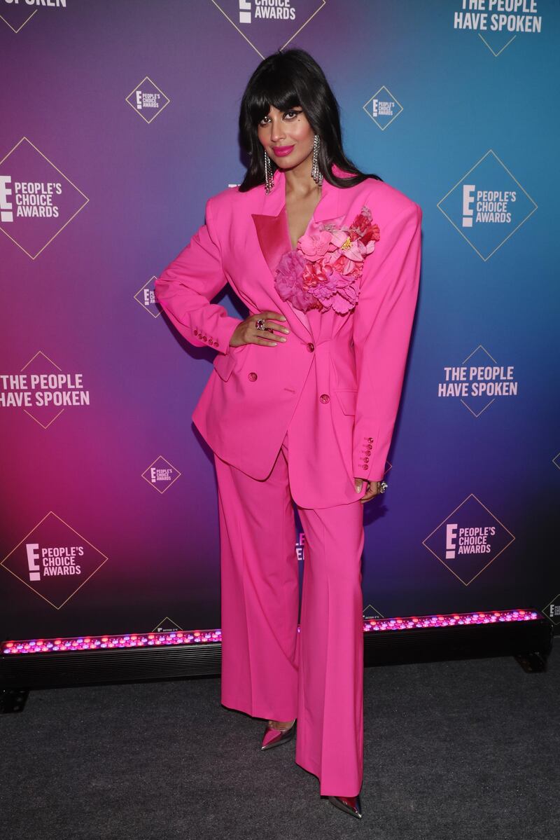 SANTA MONICA, CALIFORNIA - NOVEMBER 15: 2020 E! PEOPLE'S CHOICE AWARDS -- In this image released on November 15, Jameela Jamil attends the 2020 E! People's Choice Awards held at the Barker Hangar in Santa Monica, California and on broadcast on Sunday, November 15, 2020. (Photo by Todd Williamson/E! Entertainment/NBCU Photo Bank via Getty Images)