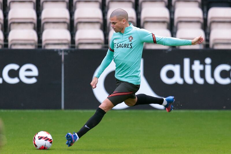 Pepe during training session in Porto. EPA
