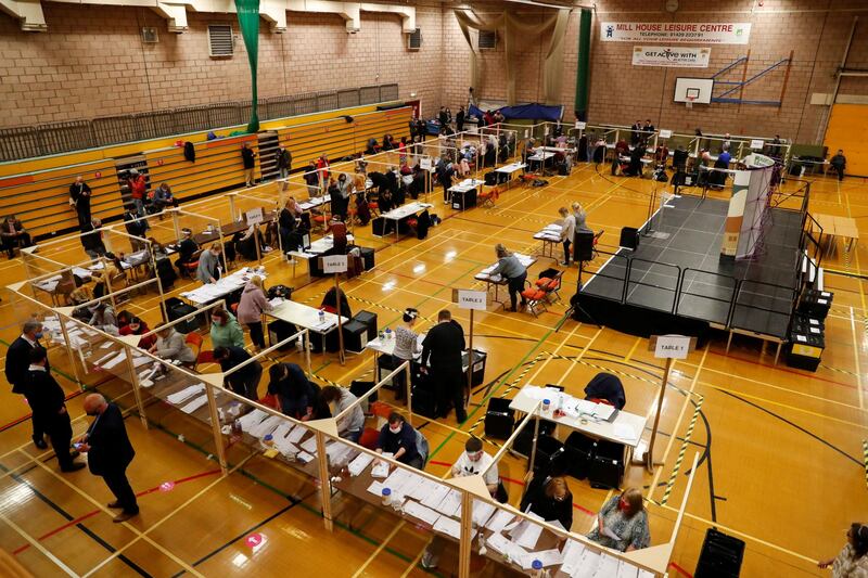 Ballots are counted at Mill House Leisure Centre in Hartlepool. Reuters