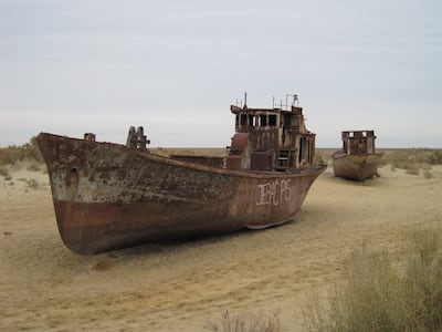 The Aral Sea, once a thriving fishing lake in Central Asia, has all but dried up. Daniel Bardsley / The National