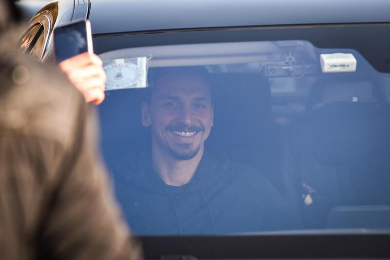 Zlatan Ibrahimovic leaves Linate airport. The 38-year-old Swedish striker has signed a six-month contract with AC Milan. EPA