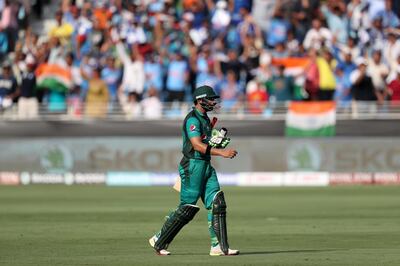 Dubai, United Arab Emirates - September 23, 2018: India's Yuzvendra Chahal takes the wicket of Pakistan's Imam-ul-Haq during the game between India and Pakistan in the Asia cup. Sunday, September 23rd, 2018 at Sports City, Dubai. Chris Whiteoak / The National