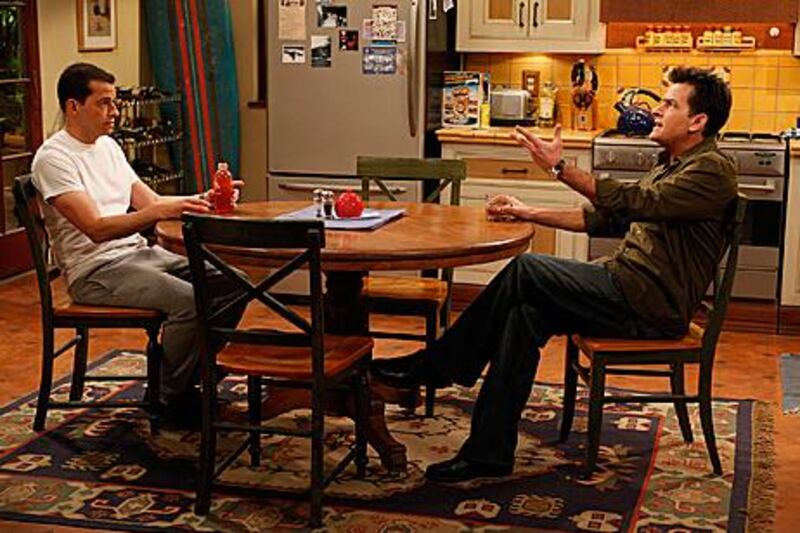 Charlie Sheen, right, with Jon Cryer in an episode from Two and a Half Men.