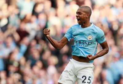 Soccer Football - Premier League - Manchester City vs Stoke City - Etihad Stadium, Manchester, Britain - October 14, 2017   Manchester City's Fernandinho celebrates scoring their fifth goal    Action Images via Reuters/Jason Cairnduff    EDITORIAL USE ONLY. No use with unauthorized audio, video, data, fixture lists, club/league logos or "live" services. Online in-match use limited to 75 images, no video emulation. No use in betting, games or single club/league/player publications. Please contact your account representative for further details.