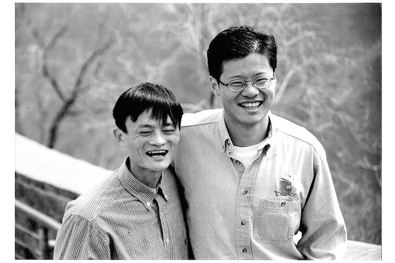 The young Jack Ma, in his pre-Alibaba days, acted as a tour guide for the Yahoo co-founder Jerry Yang when the latter visited China. Courtesy Heather Killen