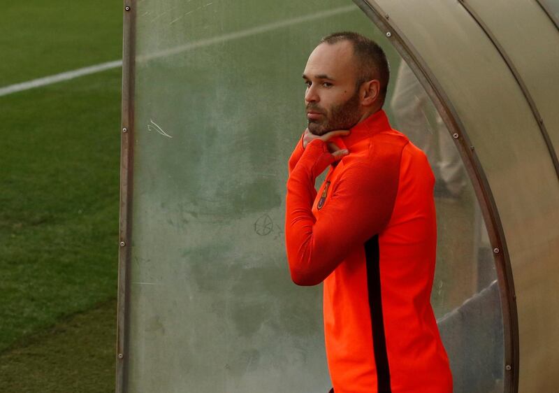 Soccer Football - Champions League - FC Barcelona Training - Ciutat Esportiva Joan Gamper, Barcelona, Spain - March 13, 2018   Barcelona’s Andres Iniesta during training   REUTERS/Albert Gea