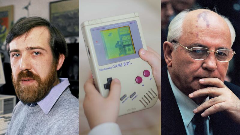 From left, Tetris creator Alexey Pajitnov; the title enjoyed huge success on Nintendo's Game Boy; the battle of who owned it pulled in Soviet Union leader Mikhail Gorbachev. Photos: Getty Images