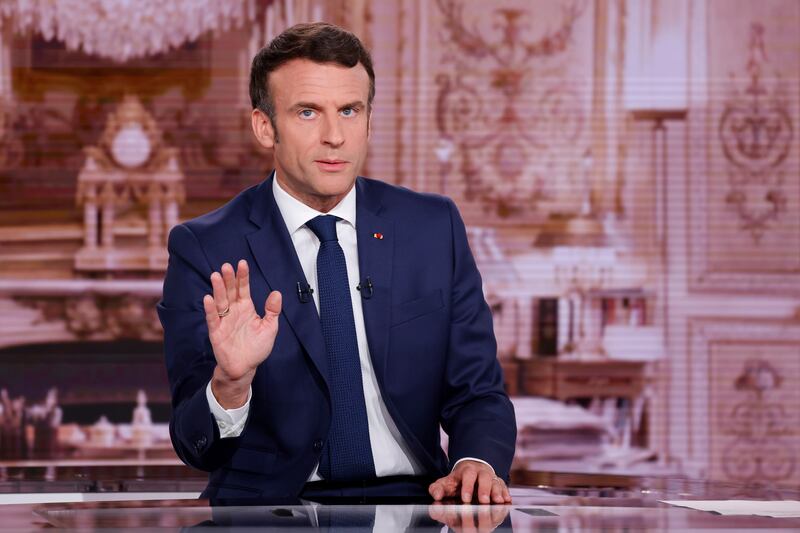 Emmanuel Macron has defended what he says were his attempts to secure peace with Russian President Vladimir Putin. AP