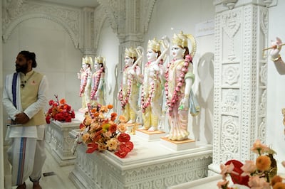 The main prayer hall includes 16 Hindu deities. Khushnum Bhandari / The National
